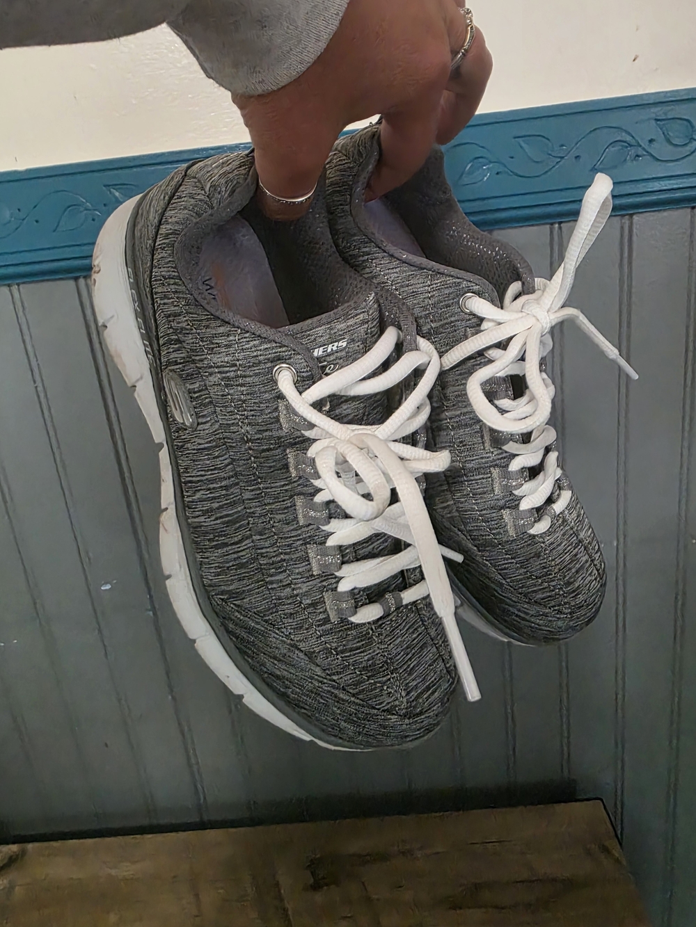 Skechers Gray Knit Athletic Sneakers with White Laces